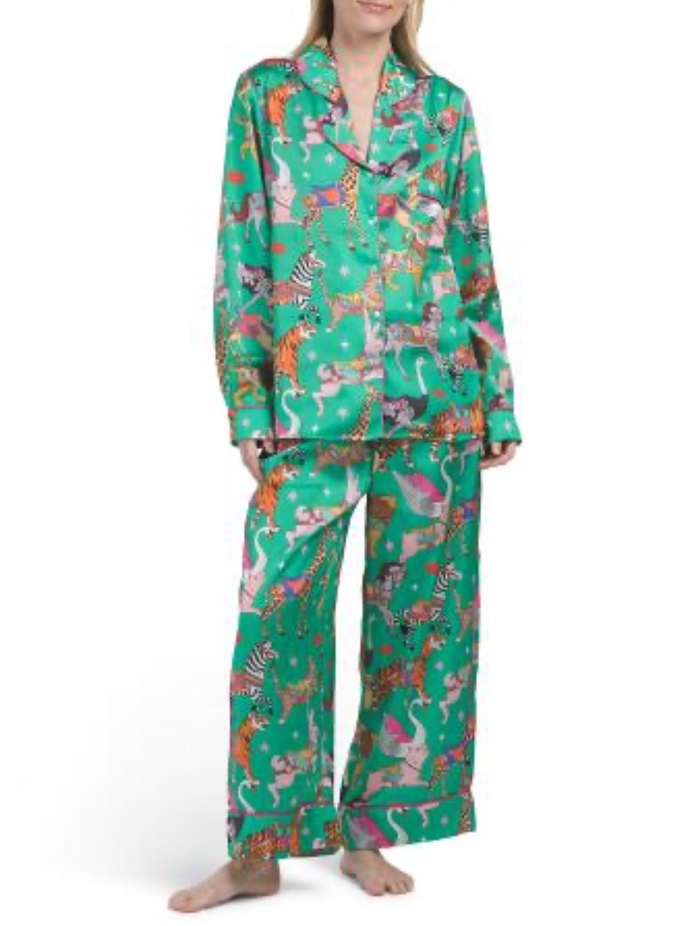 KAREN MABON 2pc Carousel Satin Top And Pants Pajama Set